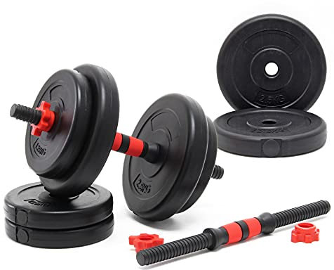 LUXTRI Kurzhantel Set 15 kg mit 8 Zement Hantelscheiben, 2 Hantelstangen gerändelt Sternverschluss Hantel Set verschiedene Gewichte robustes Dumbbell Set mit verstellbaren Hanteln