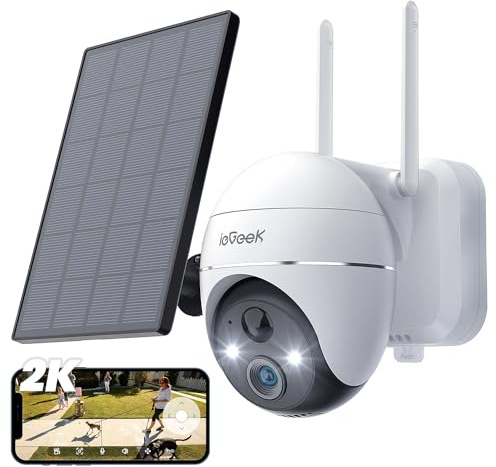 ieGeek 360° PTZ Telecamera Wi-Fi Esterno con Batteria Senza Fili, 2K Videocamera Sorveglianza con Pannello Solare, Rilevazione PIR, Visione Notturna, Impermeabile IP65, Audio a 2 Vie