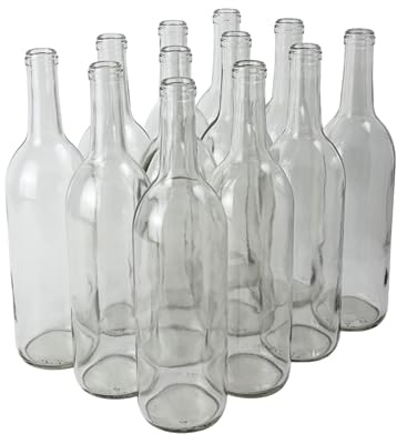 FastRack - 750ml Clear Wine Bottles (Pack of 12) | W5 Bordeaux Liquor Bottles | 750 ml Empty Bottle for Drinks, 12 per Case - NO CORKS INCLUDED