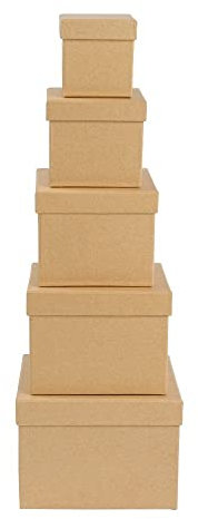 Ideen mit Herz Geschenkboxen mit Deckel | Pappboxen | 5er Set | 5 verschiedene Größen ineinander, groß bis klein | Kraftpapier-Karton | ideal für Geburtstag & Hochzeit | quadratisch 6 bis 14cm