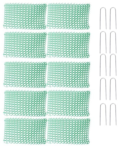 PengGengA Kattbädd matta med spikar, böjbar, skärbar kattavvisande med 10 trädgårdshäftklamrar för blomstersäng, gräsmatta och trädgårdsskydd (grön, 30 x 40 cm | M, 10 st)