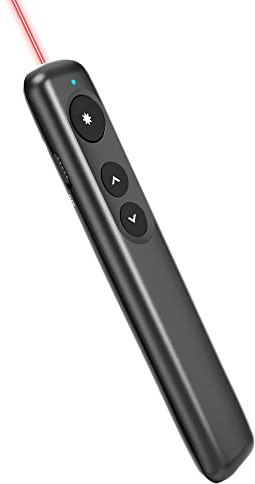 Amazon Basics Wireless Presenter Remote, Presentation Clicker with Red Laser Pointer, PowerPoint Clicker, Slide Advancer, 2.4GHz, Plug & Play, Battery Operated, Hyperlink