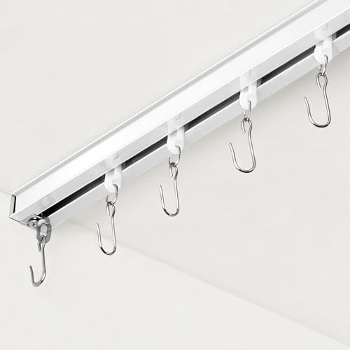 FELIDESIGN Curtain Track, Ceiling Curtain Track for Room Divider, Ceiling Mount Rail Set with Roller Hooks, White, 6ft - 9ft
