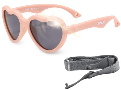 Maesy Lunettes de Soleil Bébé 0-2 Ans - Verres Polarisés UV400 Catégorie 3 - Monture Flexible avec Bandeau Ajustable - Forme Cœur, Confortables et Sécurisées - Maes, Rose clair