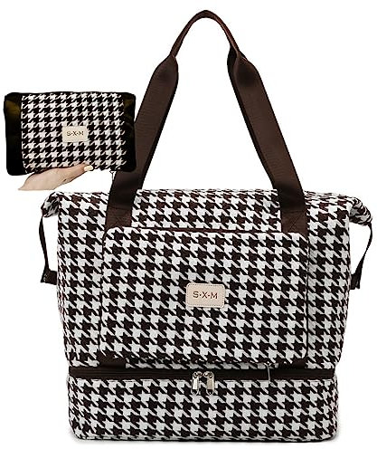 VNYSO Wochenendreisetasche mit Großem Fassungsvermögen,wasserdichte Sporttasche mit Nassfach, Weekender-Tasche mit erweiterbarem Platz(Braun)
