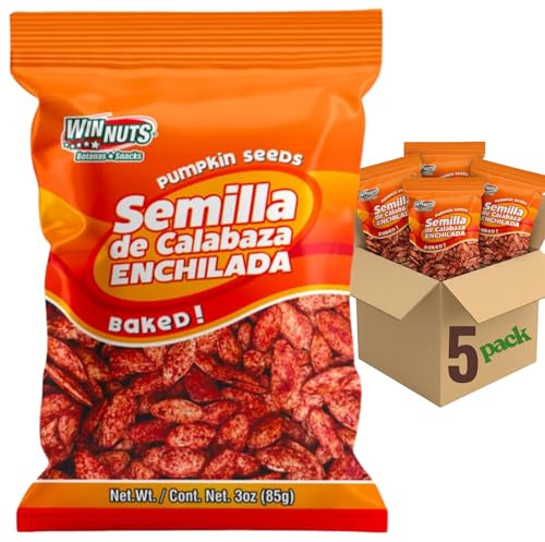 WINNUTS Spicy Roasted Pumpkin Seeds in Shell (5 Pack, 3 oz Each) | Authentic Mexican Botana Snack | Semilla De Calabaza Enchilada | Easy-to-Eat Shells