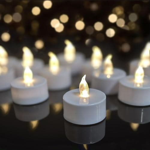 50 Pack flameless led Tea Lights Candles Warm White Last 200 Hours,Realistic Flickering Battery Operated Tea Lights Electric Fake Candles for Halloween,Christmas,Wedding,Parties and Home Decoratioin