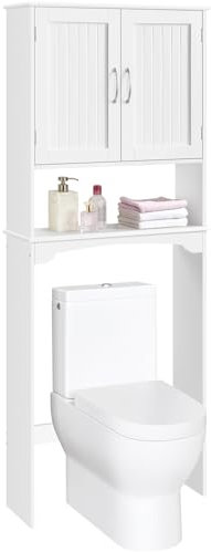 Yaheetech Mobile per Lavatrice Mobiletto da Terra sopra WC Scaffale sopra Toilette con Ripiano e Ante Organizzatore Bagno Design Moderno 75 x 23 x 180 cm