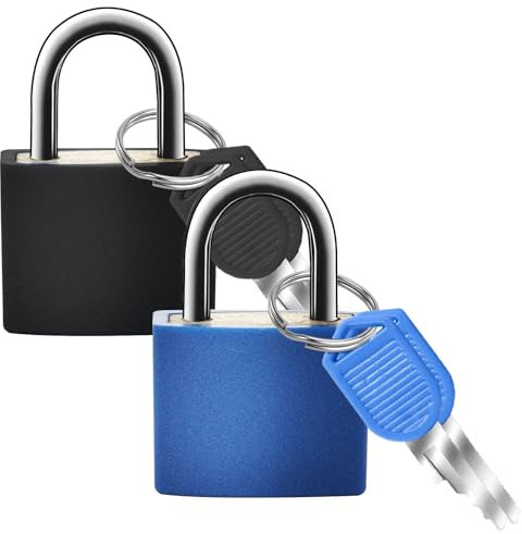 2 Stück Kofferschloss mit Schlüssel Koffer Schlösser Gepäckschlösser Mini Vorhängeschlöss Koffer-Schlösser Kleine Kofferschlösser Mini Gepäckschloss Sicherheitsschloss (Blau + Schwarz)