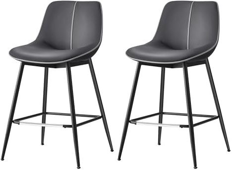 VASAGLE Barhocker 2er Set, Barstühle, ergonomische Rückenlehne, Kunstleder, Metallbeine mit verstellbaren Universalfüßen, 62 cm hoch, Home Bar, einfache Montage, tintenschwarz LBC088B01