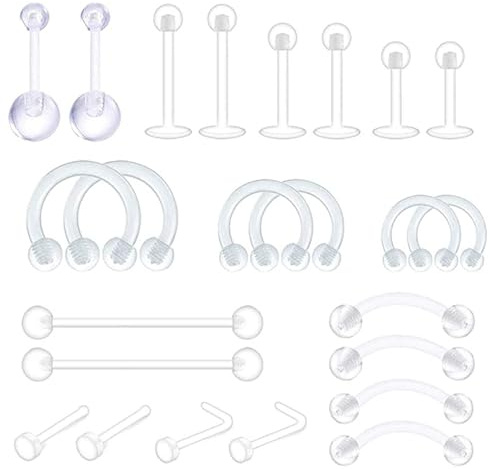 ZEACCT 24 Piezas de Anillos de Labios Transparentes, Retenedores de Piercing de Cejas, Adecuados Para Uñas de Labios, Uñas de Lengua, Uñas de Ombligo, Uñas de Cejas Y Retenedores de Aretes