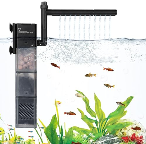 hygger 5-i-1 akvarium invändigt filter justerbart flöde akvarium filter 9 W, 3-stegs filtrering akvarium svampfilter internt filter akvarium dykfilter för 49–132 liters tank