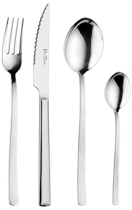 Pintinox Set posate per 12 persone, serie Ocean con Coltello BIstecca, Acciaio Inox Nichel free, 48 pezzi, Made in Italy