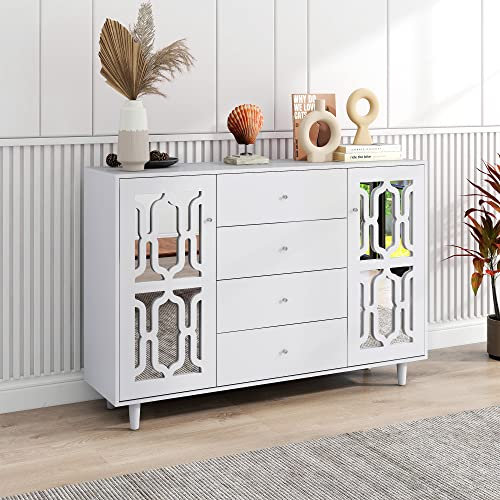 LATICO Sideboard Kommode, Sideboard Küchenschrank mit 2 Türen und 4 Schubladen, Sideboard Wohnzimmer Beistellschrank Schrank Mehrzweckschrank Flurschrankmit viel Stauraum, 147x 40x102 cm(BxTxH)