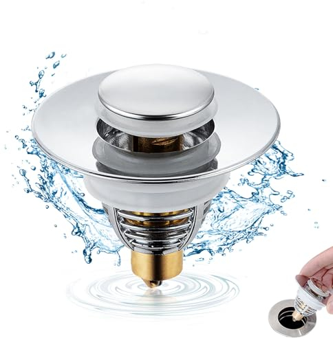 Pop Up Sink Plug Replacement,Universal Sink Plugs,Pop Up Sink Hole Plug Cover with Strainer for 32-41mm Drain Holes,Stainless Steel Push ​Style Plug for Sink