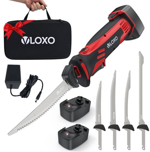 VLOXO Coltello elettrico da Cucina Coltello per Carne ricaricabile con 4 lame doppie in acciaio inox coltello da cucina per alimenti surgelati Interruttore di Sicurezza senza fili Lame Estraibili