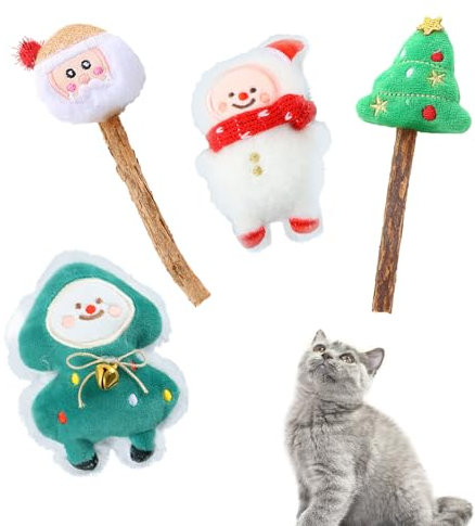 SilverChry Jouet Bois Noël Chat Herbe, Herbe a Chat Jouet, Peluche pour Chat, Accessoire Chat Interieur, Herbe à Chatjouets, Jouet pour Chat Interieur, Jouet Dentaire Chaton