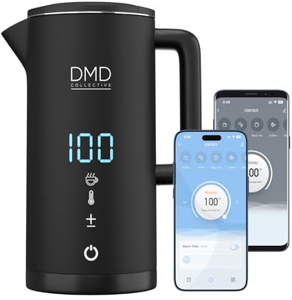 DMD Collective – Smart Kettle 1.5L, Wi-Fi Touchscreen, Voice Control with Alexa & Google | Digital Temperature Display, Double Wall & Anti-Scalding Design, Energy-Efficient 2200W