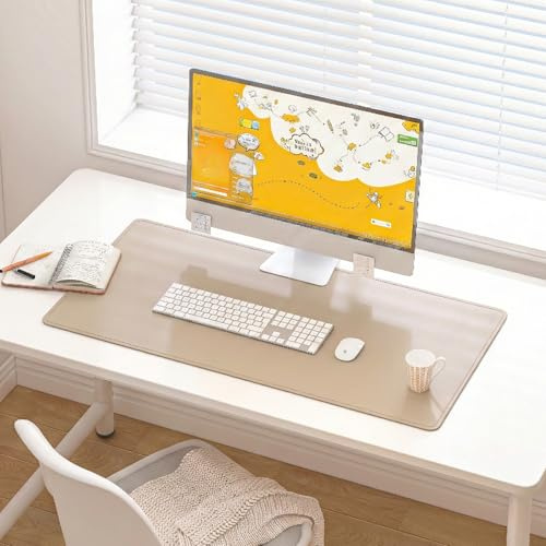 DAWNTREES Skrivbordsunderlägg, kontor Bordsmatta av läder, halkfri, musmatta laptop skrivunderlägg, lämplig för kontor, hem och skrivbord (beige, 80 x 40 cm)