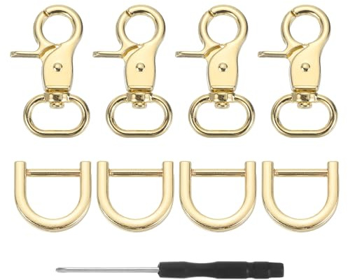 QUARKZMAN 4 st svängande karbinkrokar, 15 mm (5/8 tum), klickkarbinkrok med D-ring av robust metall, karbinlås för remmar, väskor, bälten, hantverk, ljusguld