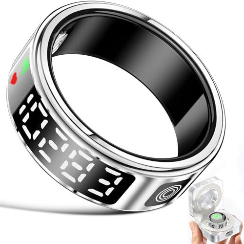 Gwenland Smart Ring for Men Women, Fitness Tracker with LED Display Screen, Health Ring with Touch Screen Compatible with iOS/Android Activity Tracker/Heart Rate/SpO2/Sleep/Step