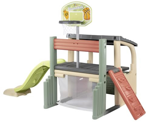 Smoby Life Fun Center Sports Playhouse for Children from 2 Years (284 x 203 x 176 cm) with 62% Recycled Content - XXL Outdoor Children's House with Multi-Sports Area and Slide for Garden or Patio