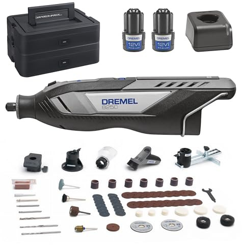 Dremel 8250 12V Cordless Rotary Tool 5.000-30.000 RPM Brushless Multitool kit with Dremel Box, 65 Accessories, 5 Attachments 2 Battery+Charger for Grinding, Drilling, Routing, Grout Removal, Engraving