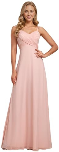 Ever-Pretty Women's Maxi Bridesmaid Dress Spaghetti Straps V-Neck A-Line Chiffon Empire Waist Backless Dress Pink 6