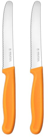 targzier Tomato Knife Set of 2,Serrated Kitchen Knife,Stainless Steel,Extra Sharp Dinner Knife,Wavy Edge Tomato Knives Set,Ergonomic Handle Utility Knifes,Orange