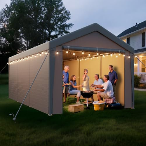 arvioo Pavillon mit 2 Seitenwände & 2 Eingänge, Schaffen eine Temporäre Raumlösung, 3x6 m XL Zeltgarage Lagerzelt Weidezelt Gerätezelt Winterfest Windschutz Wasserdicht UV-beständig, Stahl & PE (Grau)