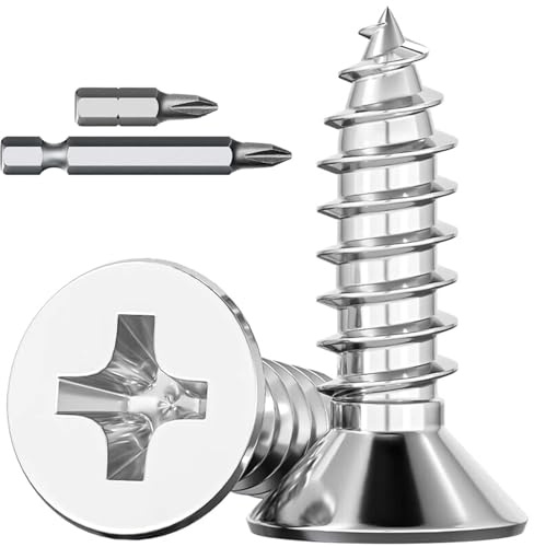 Dayalo 120 tornillos para madera M3 x 16 mm, tornillos de acero inoxidable para madera, tornillos de cabeza plana para madera, acero inoxidable A2 V2A, rosca completa, tornillos Phillips con