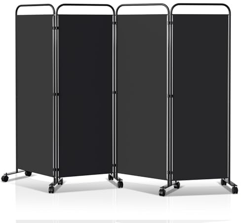 Yugodex Paravent - Divisorio pieghevole su rotelle, divisorio per la privacy, 4 pezzi, 228 x 180 cm, divisorio indipendente per ufficio, camera da letto, colore antracite