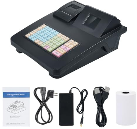 Registratore di cassa elettronico con tastiera meccanica a 48 tasti e stampante termica da 58 mm - Display per dipendenti da 2,8 pollici e display per clienti a 8 cifre -