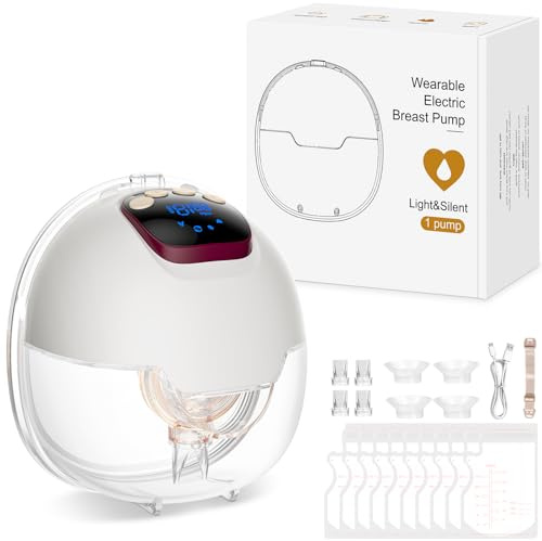 Sacaleches Eléctrico Manos Libres 4 Modos y 15 Niveles Sacaleches Electricos con Pantalla LED 180ml Extractor de Leche Materna con Bridas de 18/20/22/24 mm (1 Pieza)