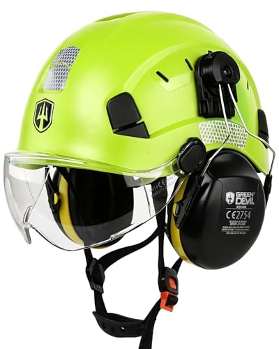 GREEN DEVIL Mervex Vent Ensemble de casque de sécurité 3 en 1 EN 397 | Casque de travail avec visière (transparent/teinté) et protection auditive SNR 32 dB | Casque industriel ABS 53-63 cm pour