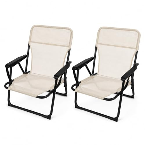 TIENDA EURASIA - Pack 2 Sillas de Playa Plegables | Color Full Black | Tela de Textileno Transpirable | Ligera y Resistente | Medidas 54x54x25/63 cm | Peso Máximo 110 Kg | Estructura de Metal (Crudo)