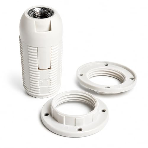 E14 Lampenfassung Weiß mit 2 Schraubringen M10x1 Thermoplast Fassung für LED Lampen Glühlampen Lampenschirm Befestigung