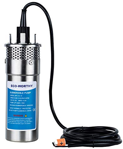 ECO-WORTHY 12V DC Submersible Deep Well Pump, MAX Flow 3.2GPM, Max Head 230ft, Water Pump Powered by Solar or Battery for Well, Livestock Drinking or Tank Filling…
