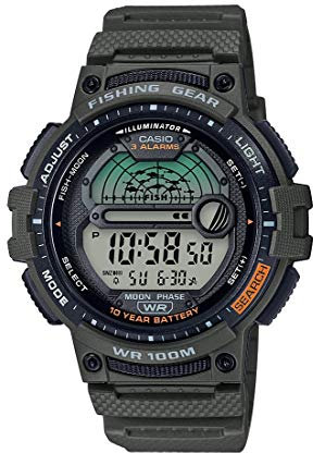 Casio Men's Fishing Timer Quartz Watch with Resin Strap, Green, 24.1 (Model: WS-1200H-3AVCF), Green, Adult, Casual, Retro