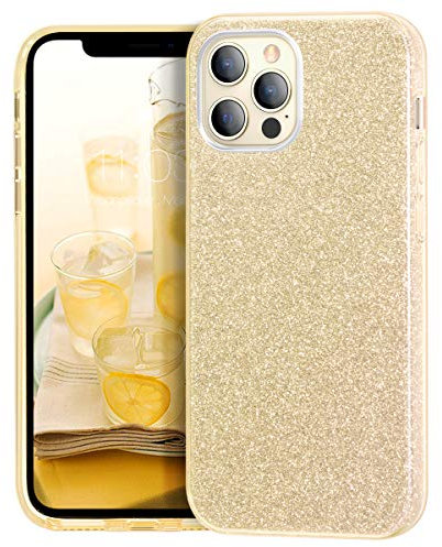 MATEPROX Glitzer Handyhülle Kompatibel mit iPhone 12 Pro Hülle/iPhone 12 Hülle, Kratzfest Dünn Slim Bling Schutzhülle für iPhone 12 Pro/iPhone 12 6.1'' 2020-Gold