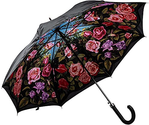 LUCKYWEATHER Regenschirm Stockschirm Damen Motiv Rosengarten Auf-Automatik Double Layer I Stockregenschirm groß und stabil sowie hochwertig verarbeitet I Regenschirme mit UV-Schutz
