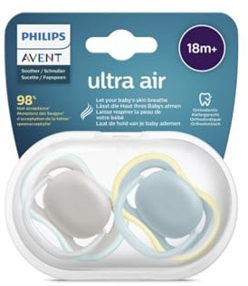 Philips Avent SCF349/01, 2 Chupetes Ultra Air Ortodoncias y sin BPA, 18 meses y +, Pezón extra firme