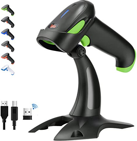 Tera Barcode Scanner 1D 2D QR 3 in 1 Barcodescanner Wireless 2.4 GHz/Bluetooth/USB Kabelgebunden Strichcode Scanner mit 2000mAh Akku /2M Kabel/Super Stabiler Ständer, HW0002