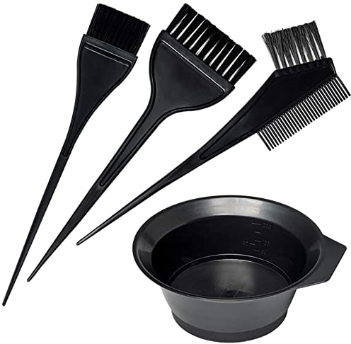 Hair Dye Set Colouring Tint Tool Brush Kit and Bleach Mixing Bowl Set Double-Sided Colouring Comb and Bowl Set Kit Diy Salon Professional Hairdressing & Highlighting Kit for Men Women & Girls (4 PCS)