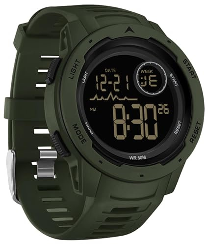 findtime Men's Digital Watch Waterproof Sports Watches Tactical Military Stopwatch Alarm 12/24H Outdoor Mens Wristwatch for Running Swimming Relojes para Hombres Army Green