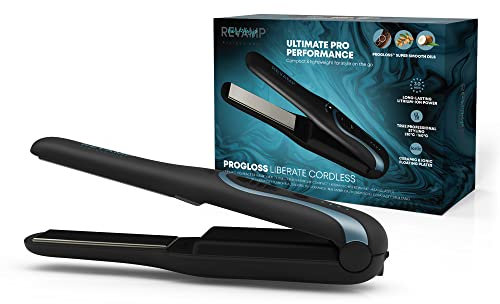 REVAMP Liberate Shine Piastra per capelli compatta in ceramica senza fili - Piastra per capelli senza fili, Piastra da viaggio con batteria ricaricabile, Piastra portatile per stili lisci, Nero