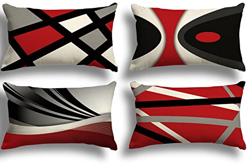 ZWJD Kissenbezug 30x50 4er Set Outdoor Kissen Dekokissen Leinen Kissenhülle Kissenbezüge Geometrische Muster Kissenhüllen für Sofa Wohnzimmer Zierkissen 30x50 A017-12