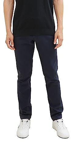 TOM TAILOR Herren Slim Fit Chino Hose aus Stretch Piqué mit Gürtel, 32374 - Navy Zig Zag Structure, 29/32