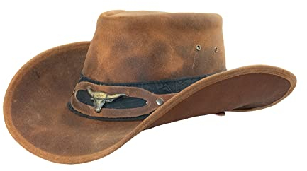 Black Jungle Ontario Outdoor Western Lederhut Australien Cowboy Lederhüte Reiterhut Unisex (as3, Alpha, l, Ocker/Schwarz)