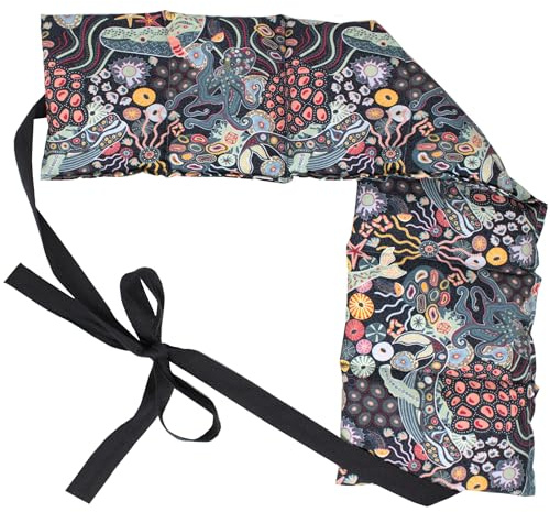Cuscino termico con semi di uva (65x15cm, Cotone Bio Sotto l´oceano, 7 compartimenti con banda da legare) Cuscino riscaldabile per la schiena, lombare, stomaco e molto altro
